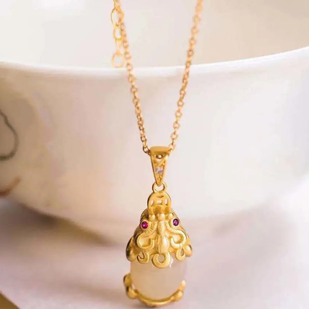 Buddha Stones White Jade PiXiu Wealth Luck Chain Necklace Pendant