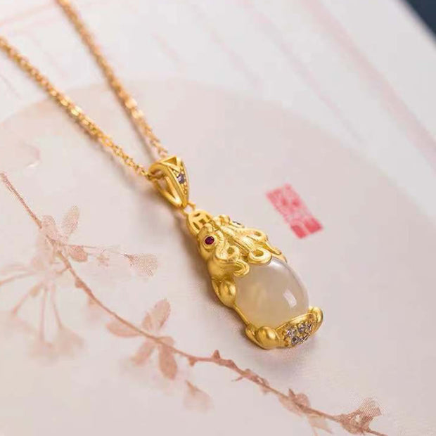 Buddha Stones White Jade PiXiu Wealth Luck Chain Necklace Pendant