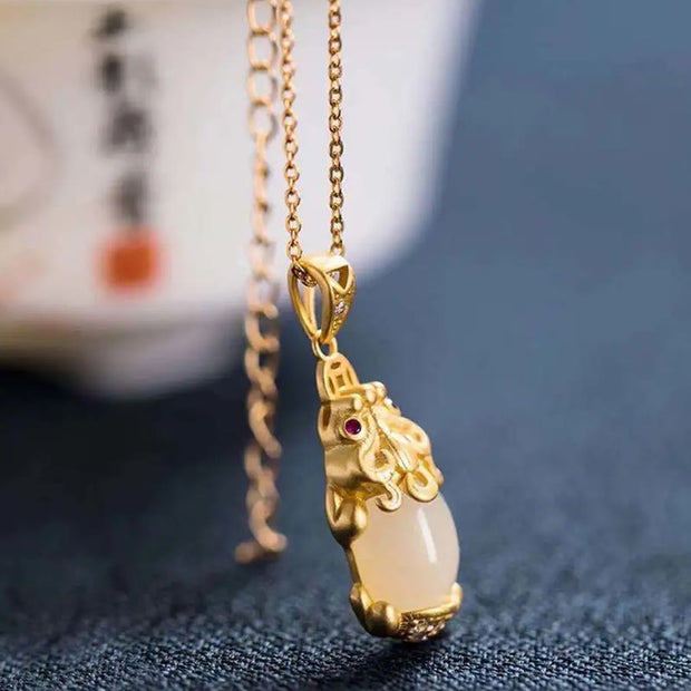 Buddha Stones White Jade PiXiu Wealth Luck Chain Necklace Pendant