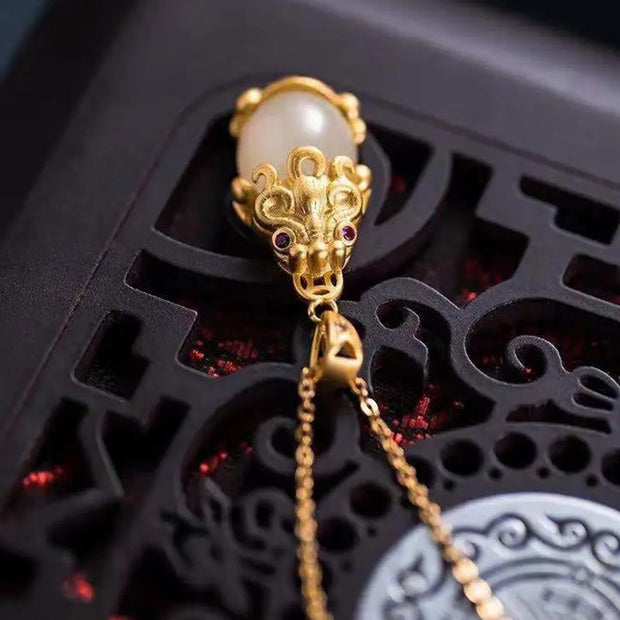 Buddha Stones White Jade PiXiu Wealth Luck Chain Necklace Pendant