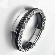 Buddha Stones Woven Pattern Titanium Steel Stimulation Multi-layer Leather Buckle Bracelet