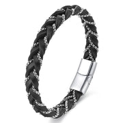 Buddha Stones Simple Design Titanium Steel Calm Braided Leather Buckle Bracelet