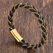 Buddha Stones Simple Design Titanium Steel Calm Braided Leather Buckle Bracelet