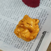 Buddha Stones Mini Thuja Sutchuenensis Wood Nine Tailed Fox Statue Optimistic Decoration