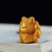 Buddha Stones Mini Thuja Sutchuenensis Wood Nine Tailed Fox Statue Optimistic Decoration