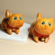 Buddha Stones Mini Sandalwood Carved Lucky Confident Cat Healing Decoration