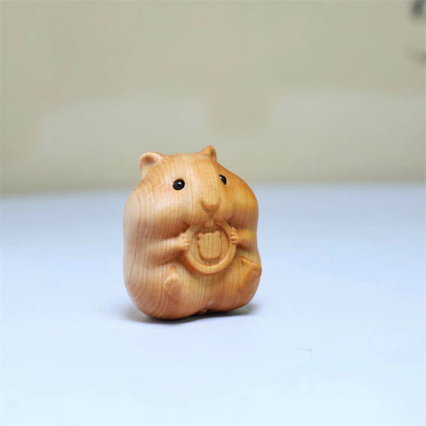 Buddha Stones Mini Thuja Sutchuenensis Wood Cookie Hamster Mouse Statue Optimistic Decoration
