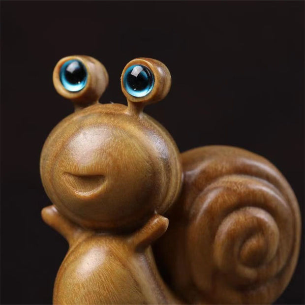 Buddha Stones Mini Green Sandalwood Snail Carved Cure Desk Decoration