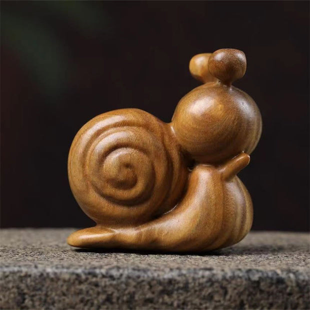 Buddha Stones Mini Green Sandalwood Snail Carved Cure Desk Decoration