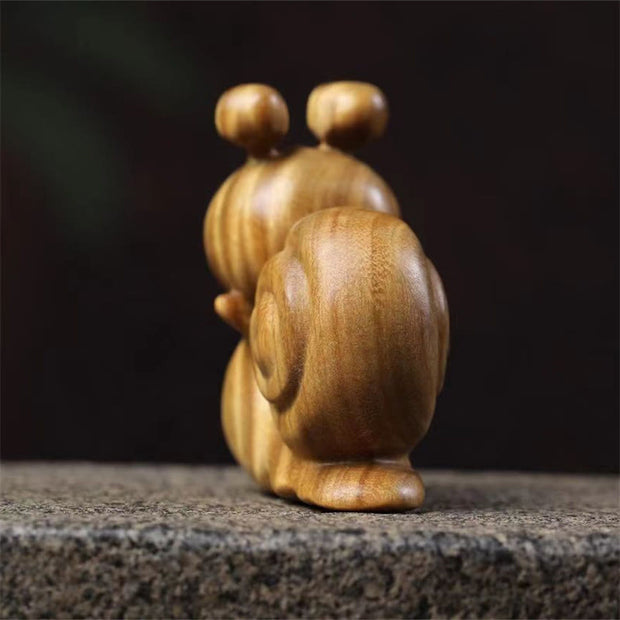 Buddha Stones Mini Green Sandalwood Snail Carved Cure Desk Decoration