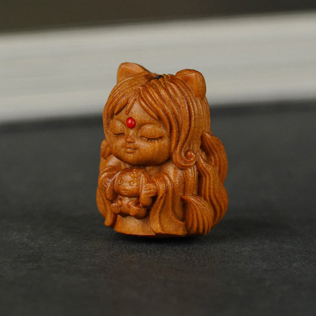 Buddha Stones Mini Small Nine Tailed Fox Sandalwood Healing Decoration
