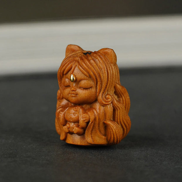 Buddha Stones Mini Small Nine Tailed Fox Sandalwood Healing Decoration