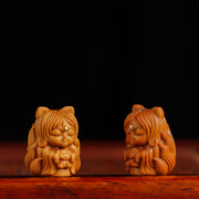 Buddha Stones Mini Small Nine Tailed Fox Sandalwood Healing Decoration