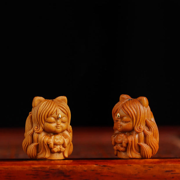 Buddha Stones Mini Small Nine Tailed Fox Sandalwood Healing Decoration