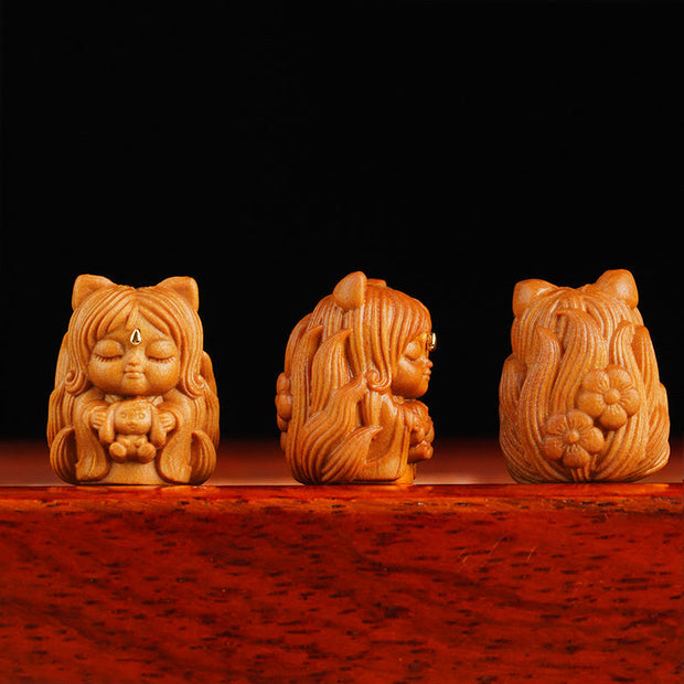 Buddha Stones Mini Small Nine Tailed Fox Sandalwood Healing Decoration