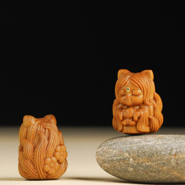 Buddha Stones Mini Small Nine Tailed Fox Sandalwood Healing Decoration