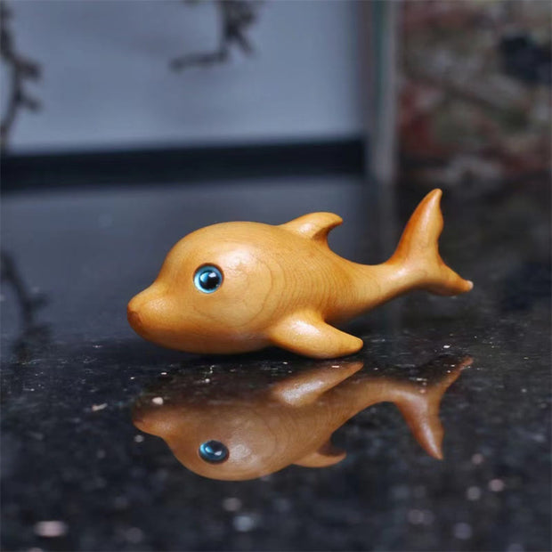 Buddha Stones Mini Thuja Sutchuenensis Wood Cute Dolphin Statue Prosperity Decoration