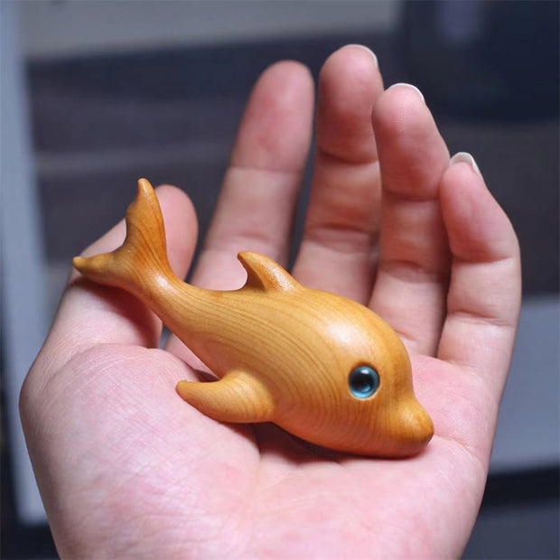 Buddha Stones Mini Thuja Sutchuenensis Wood Cute Dolphin Statue Prosperity Decoration