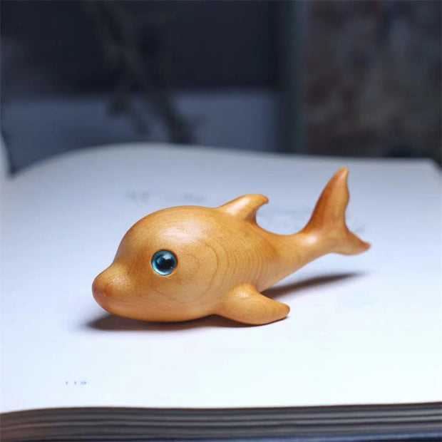 Buddha Stones Mini Thuja Sutchuenensis Wood Cute Dolphin Statue Prosperity Decoration