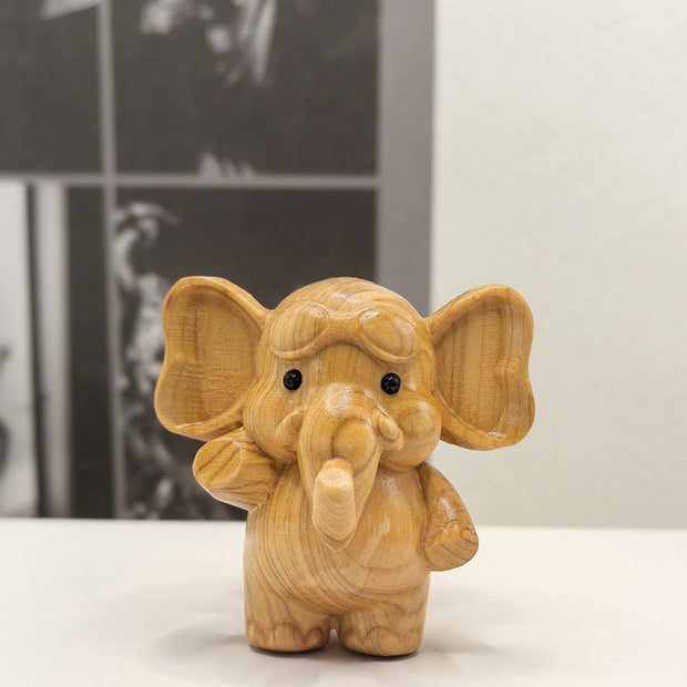 Buddha Stones Mini Sandalwood Elephant Carved Healing Decoration