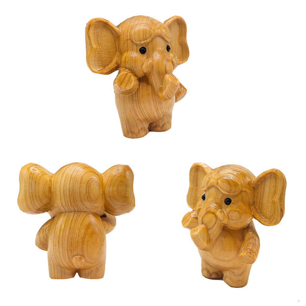 Buddha Stones Mini Sandalwood Elephant Carved Healing Decoration