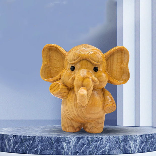 Buddha Stones Mini Sandalwood Elephant Carved Healing Decoration