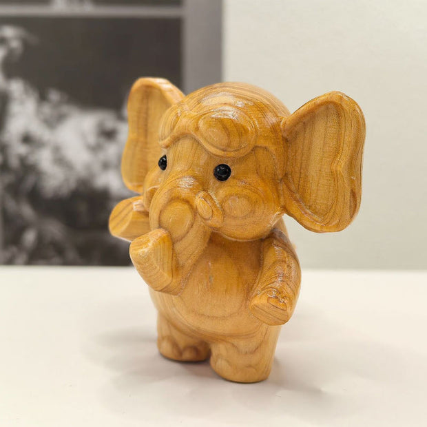Buddha Stones Mini Sandalwood Elephant Carved Healing Decoration