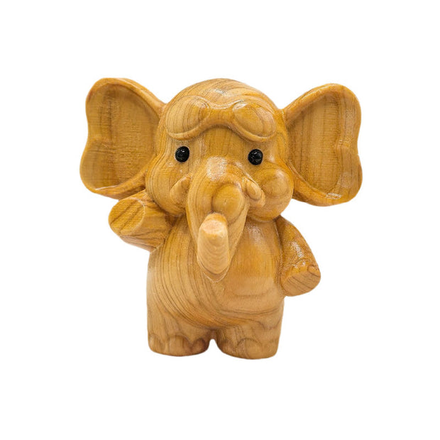 Buddha Stones Mini Sandalwood Elephant Carved Healing Decoration