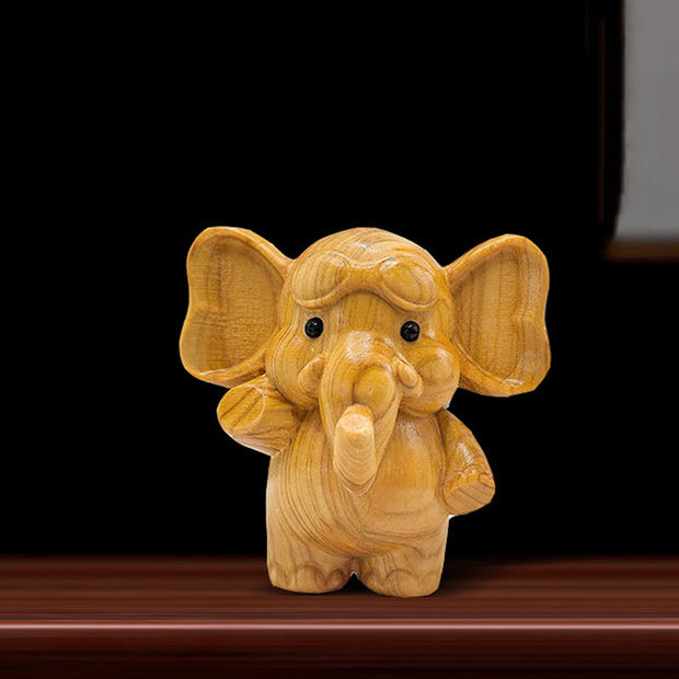 Buddha Stones Mini Sandalwood Elephant Carved Healing Decoration