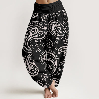 Buddha Stones Casual Elegant Paisley Floral Pattern Women's Elastic Waist Harem Pants