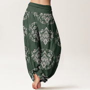 Buddha Stones Casual Symmetrical Floral Motifs Women's Elastic Waist Harem Pants - image 3
