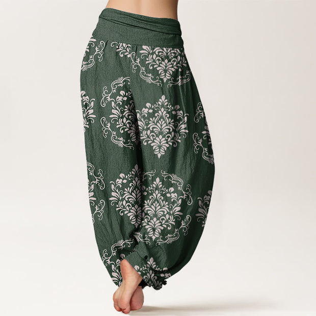 Buddha Stones Casual Symmetrical Floral Motifs Women's Elastic Waist Harem Pants - image 3