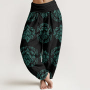 Buddha Stones Casual Symmetrical Floral Motifs Women's Elastic Waist Harem Pants - Black - US22，UK/AU26，EU54 (6XL) - image 8