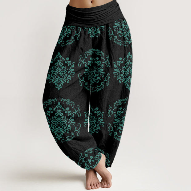 Buddha Stones Casual Symmetrical Floral Motifs Women's Elastic Waist Harem Pants - Black - US22，UK/AU26，EU54 (6XL) - image 8