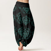 Buddha Stones Casual Symmetrical Floral Motifs Women's Elastic Waist Harem Pants - image 9