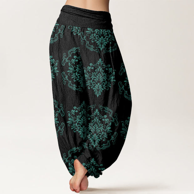 Buddha Stones Casual Symmetrical Floral Motifs Women's Elastic Waist Harem Pants - image 9
