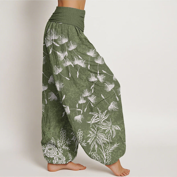 Buddha Stones Casual Plant Dandelion Seed Pattern Women's Elastic Waist Harem Pants - image 6