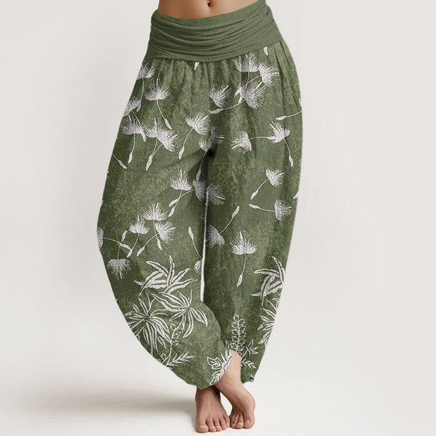Buddha Stones Casual Plant Dandelion Seed Pattern Women's Elastic Waist Harem Pants - DarkSeaGreen - US22，UK/AU26，EU54 (6XL) - image 5