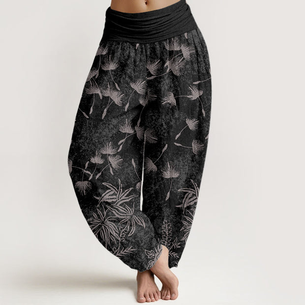 Buddha Stones Casual Plant Dandelion Seed Pattern Women's Elastic Waist Harem Pants - Black - US22，UK/AU26，EU54 (6XL) - image 8