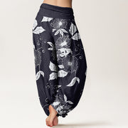 Buddha Stones Casual Vine Flowers Leaves Pattern Women's Elastic Waist Harem Pants - image 3