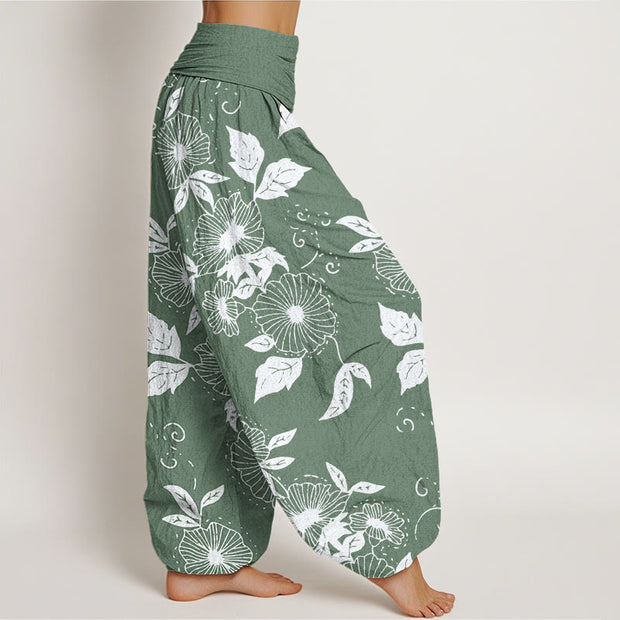 Buddha Stones Casual Vine Flowers Leaves Pattern Women's Elastic Waist Harem Pants - image 7