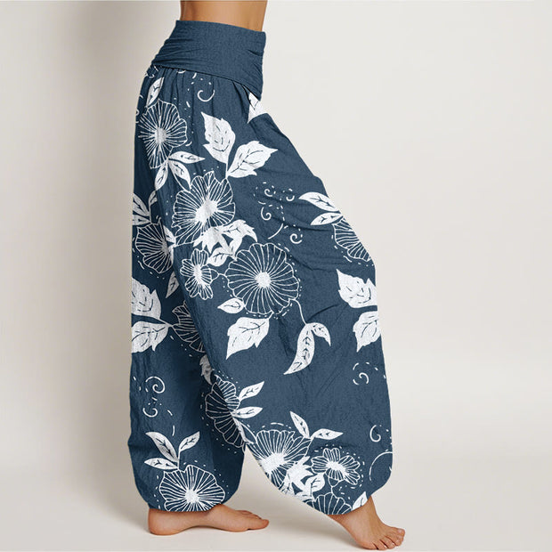 Buddha Stones Casual Vine Flowers Leaves Pattern Women's Elastic Waist Harem Pants - image 9
