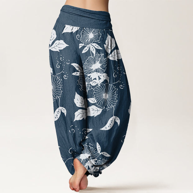 Buddha Stones Casual Vine Flowers Leaves Pattern Women's Elastic Waist Harem Pants - image 10