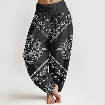 Buddha Stones Casual Floral Leaf Paisley Pattern Women's Elastic Waist Harem Pants