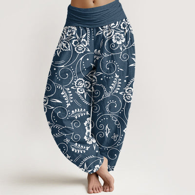 Buddha Stones Casual Floral Swirling Vines Pattern Women's Elastic Waist Harem Pants