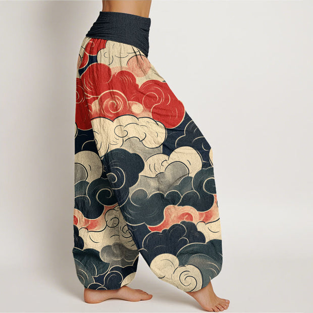 Buddha Stones Casual Auspicious Clouds Pattern Women's Elastic Waist Harem Pants