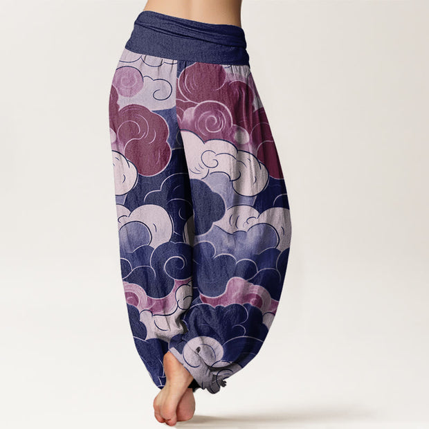 Buddha Stones Casual Auspicious Clouds Pattern Women's Elastic Waist Harem Pants