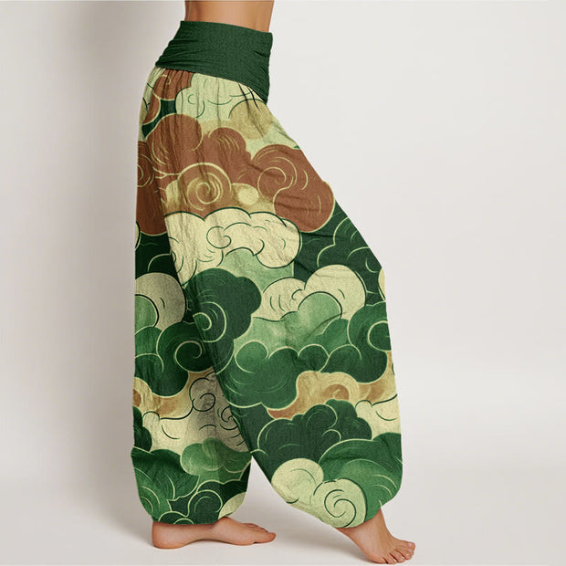 Buddha Stones Casual Auspicious Clouds Pattern Women's Elastic Waist Harem Pants