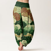 Buddha Stones Casual Auspicious Clouds Pattern Women's Elastic Waist Harem Pants