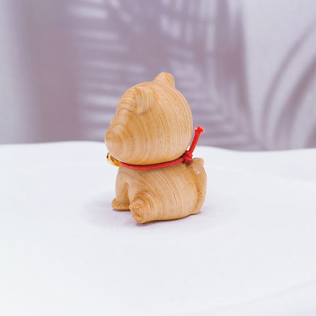 Buddha Stones Mini Thuja Sutchuenensis Wood Cute Dog Statue Prosperity Decoration